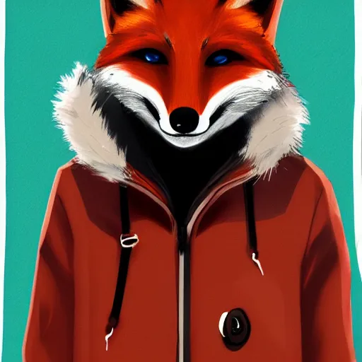 Prompt: fox wearing a parka, furry art artstation