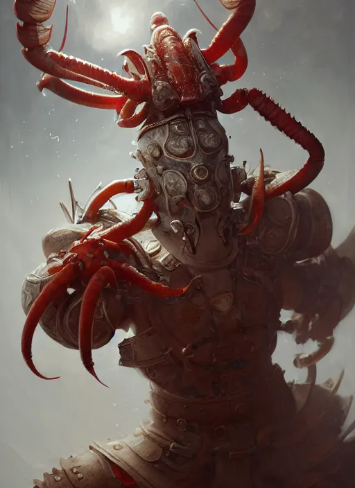 Prompt: subsurface scattering, white, lobster, centurion with face mask and plume, by jesper ejsing, justin gerard, tomasz alen kopera, cgsociety and fenghua zhong, highly detailed, rim light, cinematic lighting, illustration, art, octane render, very coherent, cinematic, hyper realism, high detail, octane render, 8 k