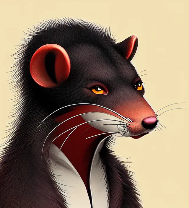 Image similar to furry - male - red - black - weasel - detective - fursona, ray tracing, photorealistic, trending on weasyl