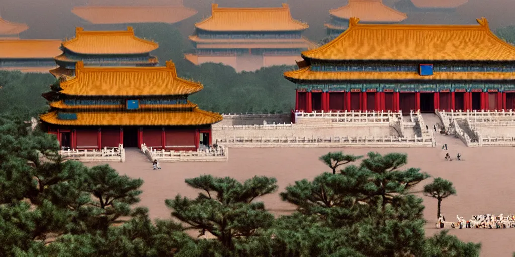 Prompt: a very high resolution image from a new movie, building and forbidden city, front view, photorealistic, photography, directed by wes anderson