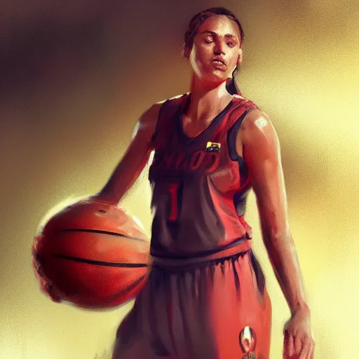 Image similar to painting of an woman basketball player, greg rutkowski, cg worker artstation