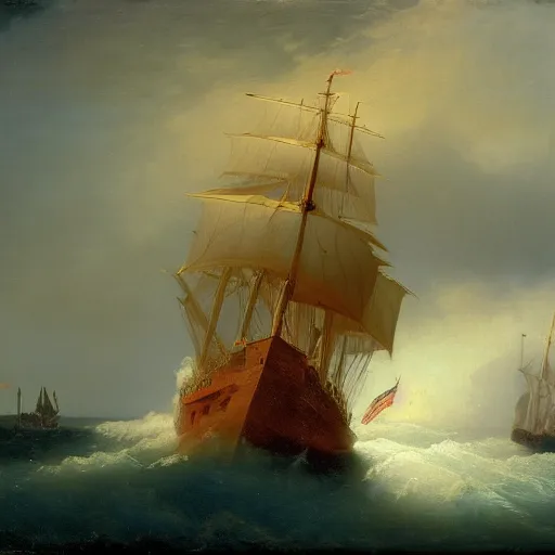 Prompt: the skelton galleon in the style of ivan aivazovsky, oil on canvas, national gallery