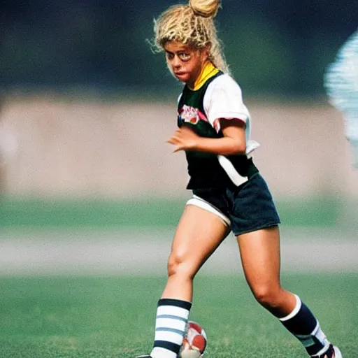 Image similar to Shakira playing football, in Barcelona, 1990 photograph