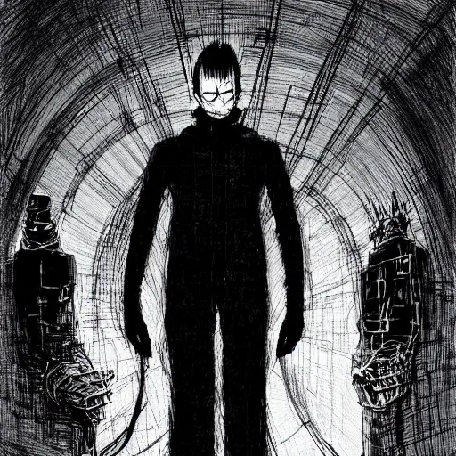 Image similar to Fred Rodgers looking sinister, by Tsutomu Nihei, highly detailed