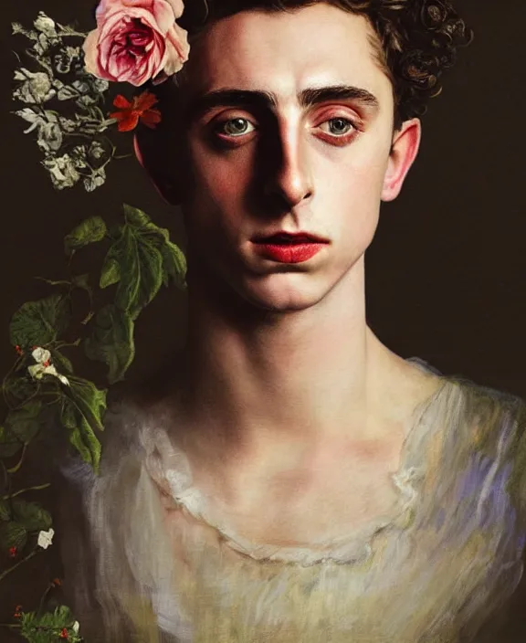 Prompt: portrait of timothee chalamet as her majesty the queen of england, art by! dream portrait of idris elba as a kansas farmer, art by william hogarth and tom bagshaw and alfred sisley, hyperrealism