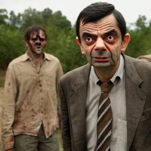 Image similar to mr bean in the walking dead