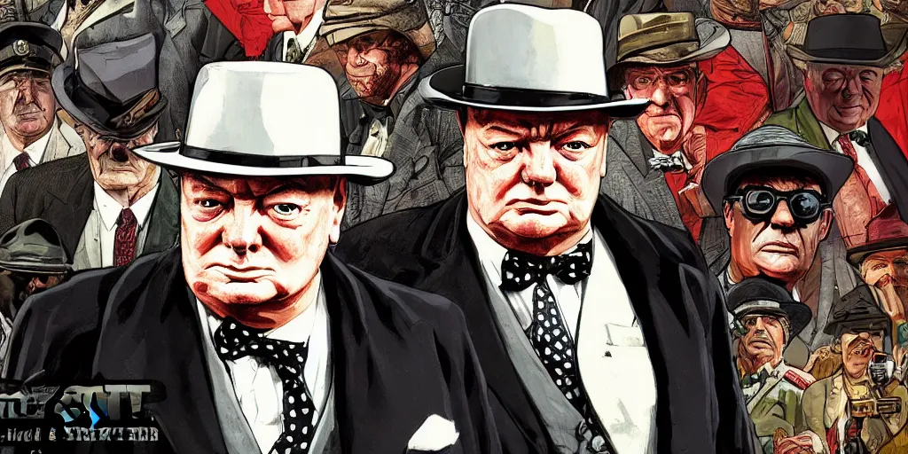 Prompt: winston churchill in gta v, cover art by stephen bliss, boxart, loading screen, 8 k resolution