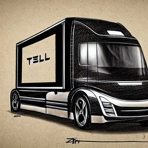 Prompt: handmade sketching of a tesla truck, made during the renaissance, sketch, hd