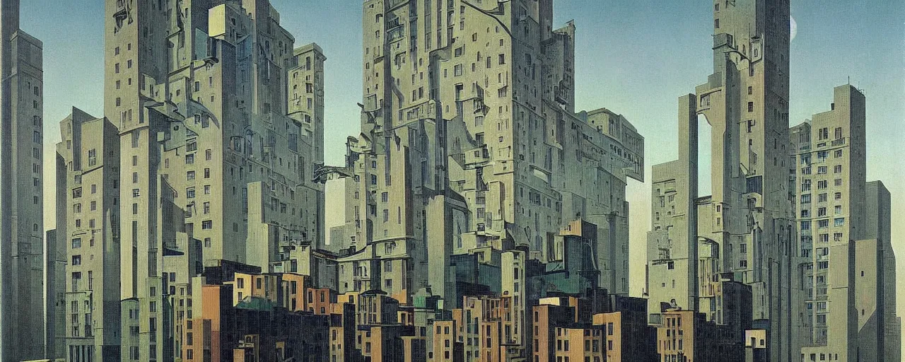 Image similar to hotel in a cyberpunk city, dada, rene magritte, highly detailed