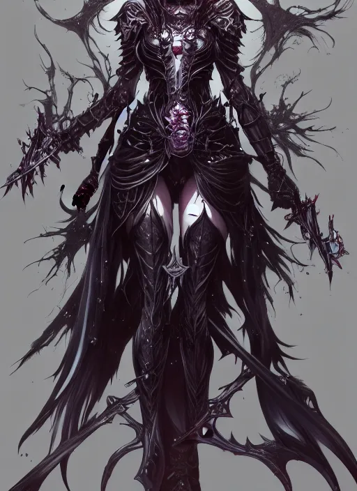 Image similar to a beautiful queen of death fullbody view, highly detailed, yoshitaka amano, trending on artstation, soft light, sharp focus, illustration, character design, concept art