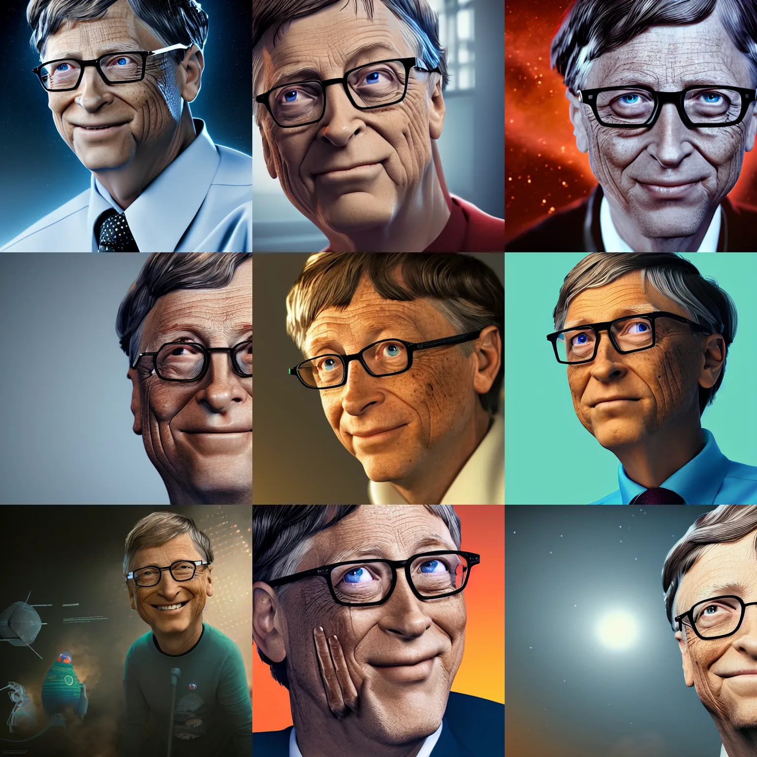 Prompt: bill gates as an extraterrestrial, highly detailed, hyper realistic, octane render, 8 k, trending at artstation