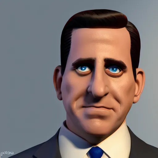 Image similar to hyperdetailed 3 d cartoon render of michael scott in a confident expressive pose, cartoon eyes!!!!! cute cartoon style, white background, low angle shot, cinematic studio lighting, studio quality, octane render, unreal engine 5, trending on artstation, 8 k