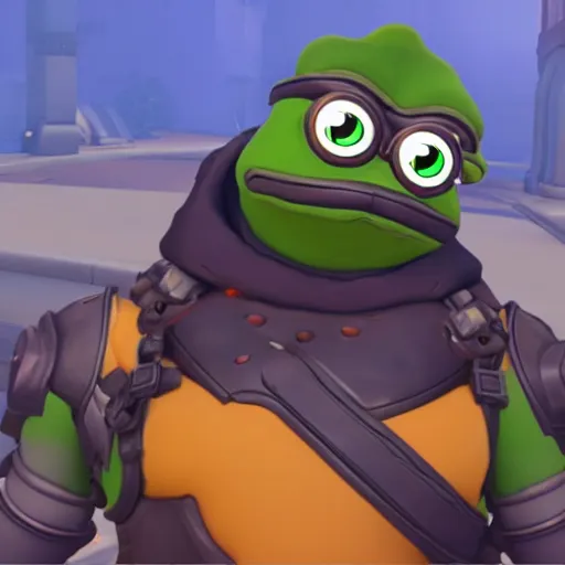 Prompt: Screenshot of Pepe the frog as an Overwatch hero
