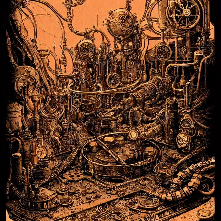 Image similar to ancient alchemist steampunk wizards laboratory, high details, intricately detailed, by vincent di fate, inking, 3 color screen print, masterpiece, trending on artstation,, sharp, details, hyper - detailed, hd, 4 k, 8 k