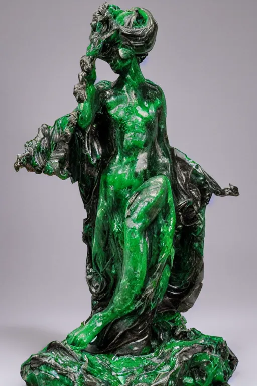 Image similar to emerald and black marble statue of the eldritch fungus god thing