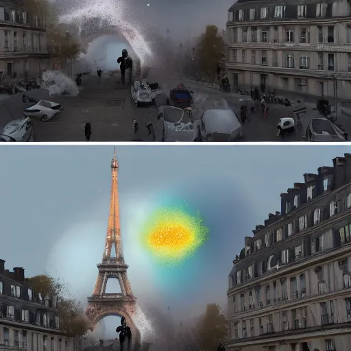 Prompt: yogurt meteor crashes into paris, yogurt covering everything, high resolution news footage, trending on artstation, photo