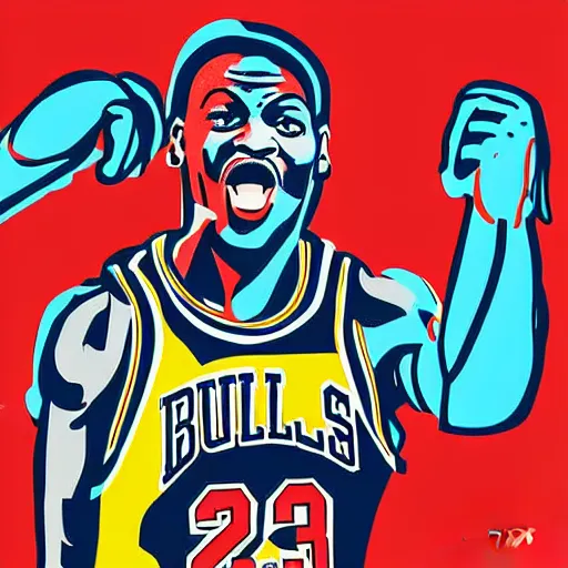 Prompt: iconic illustration micheal jordan chicago bulls pop art