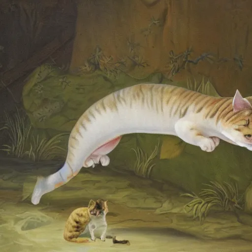 Prompt: hybrid cat and sturgeon, unusual animal, quality art in color