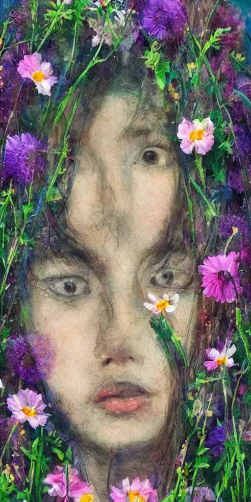 Image similar to wild flowers human face dreaming