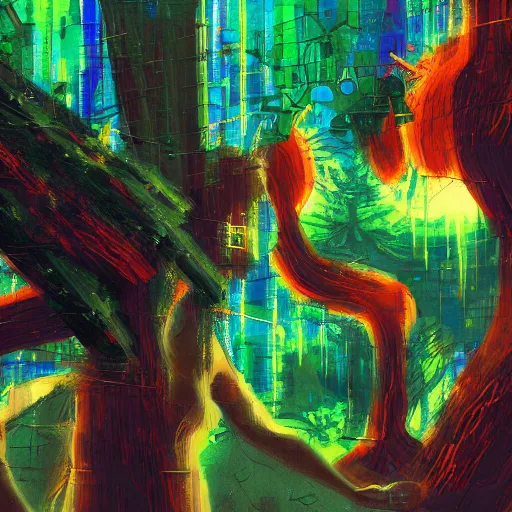 Prompt: a glitch bug virus called charlotte controls trees and people causing a mathematical fraction in the sky and deletes gravity, oil painting, ultradetailed, artstation