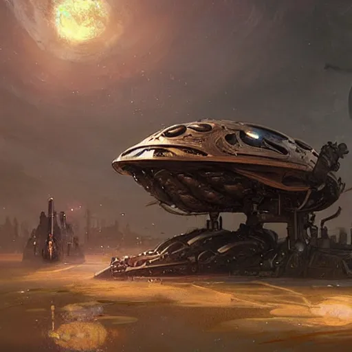 Prompt: a steampunk alien spaceship by greg rutkowski