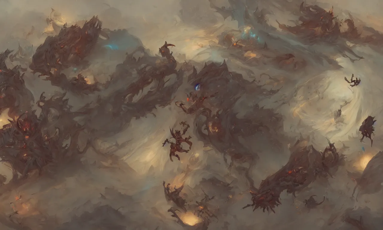 Prompt: dream and nightmare gods fighting each other into a dream, detailed sketch by Peter Mohrbacher and Greg Rutkowski, trending on ArtStation