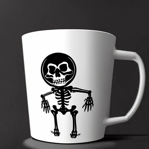 Prompt: a cup with a skeleton saying'gaming '!!!!! on it,'gaming '!!!!!