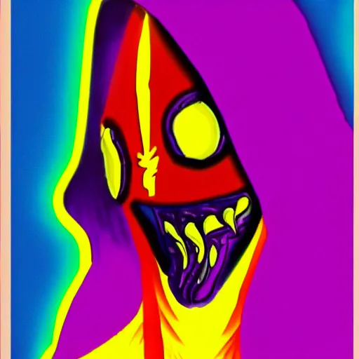 Image similar to ghostface from Scream (1996 film) in the style of Lisa Frank