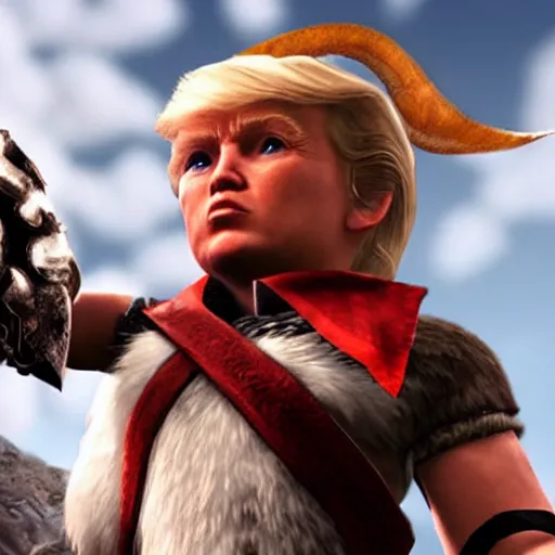 Prompt: Donald Trump in God of War game