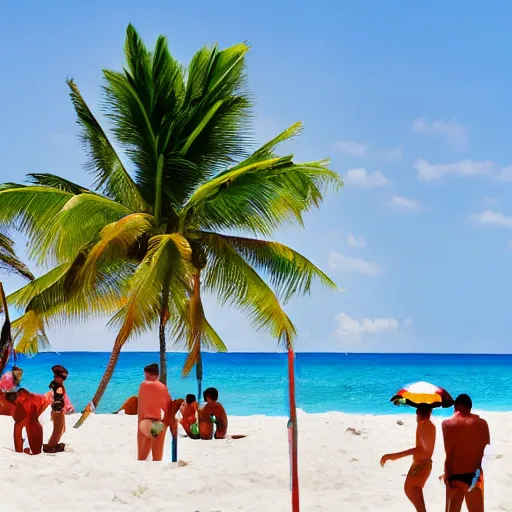 Image similar to martians enjoying the beach in punta cana, noon, sunny day, party atmosphere,