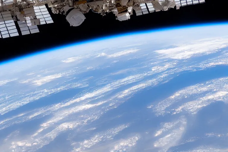 Prompt: photo of earth ’ s horizon from the international space station