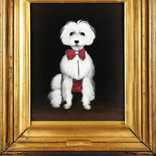 Prompt: A black coton de tulear dog dressed up as a dapper english gentleman, renaissance oil painting, highly detailed