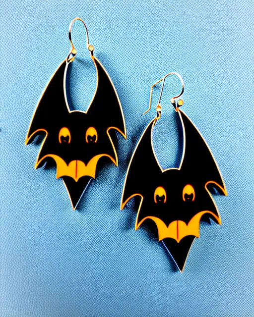 Image similar to spooky cartoon bat, 2 d lasercut earrings,