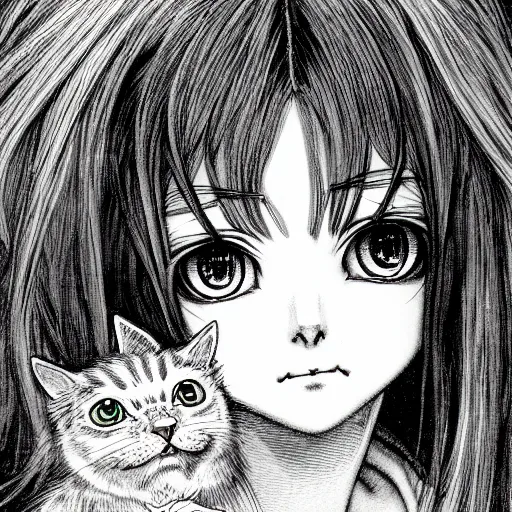 Prompt: photo of a cute young anime-style cat-girl in the style of Arthur Rackham, realistic, wide focus, 8k ultra, insanely detailed, intricate, elegant, art by Laurie Lipton