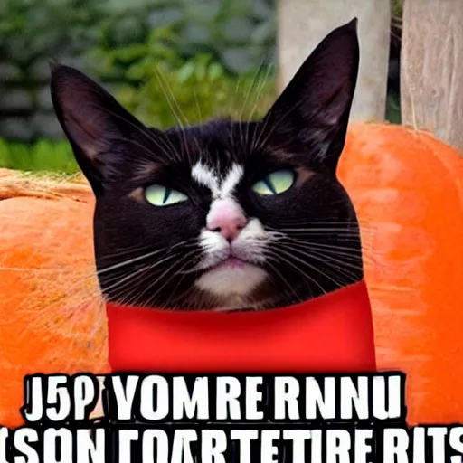 Prompt: a crying cat in a carrot costume meme , super realistic , android picture