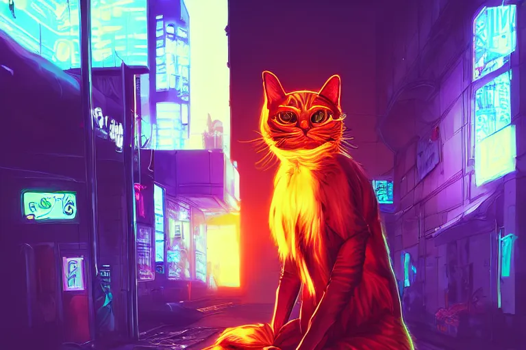 cyberpunk ginger cat in the city, neon lighting, | Stable Diffusion