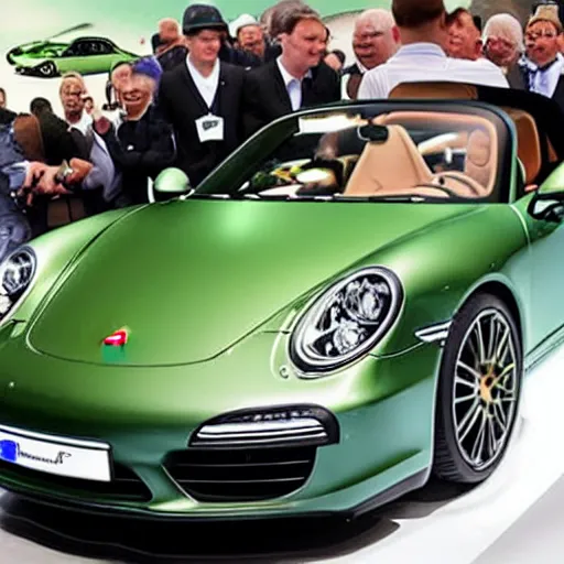 Prompt: a porsche made out of a bumpy pickle,