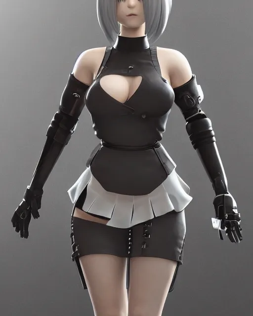 Image similar to 2B from Nier Automata, mechanical detail, cad, solidworks render