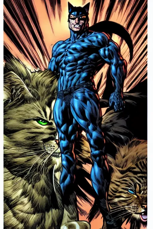 Image similar to character art by mike deodato, man with cat ears, absolute chad