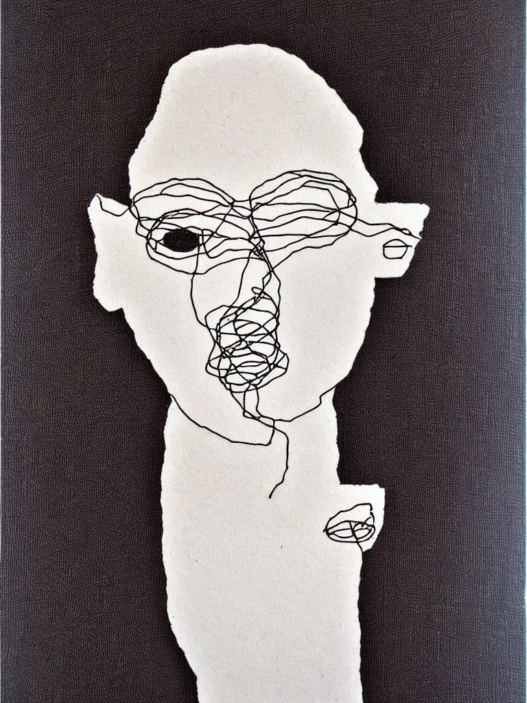 Image similar to simple and elegant wire art portraiture, influenced by egon schiele. minimalist artwork full of human emotional expression and personality, powerful gaze, dramatic.