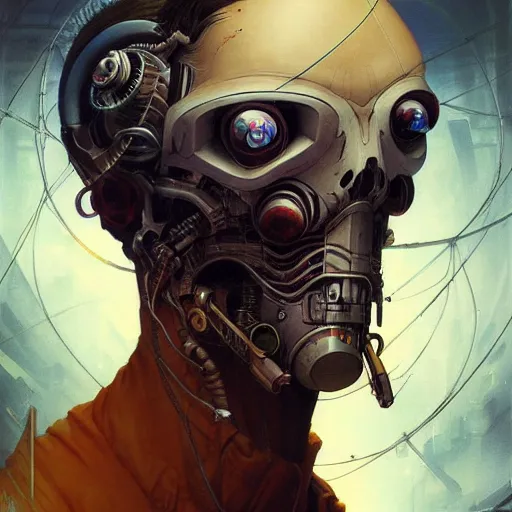 Image similar to apocalyptic cyberpunk man portrait by gaston bussierre and charles vess and james jean and erik jones and rhads, inspired by ghost in the shell, beautiful fine face features, intricate high details, sharp, ultradetailed