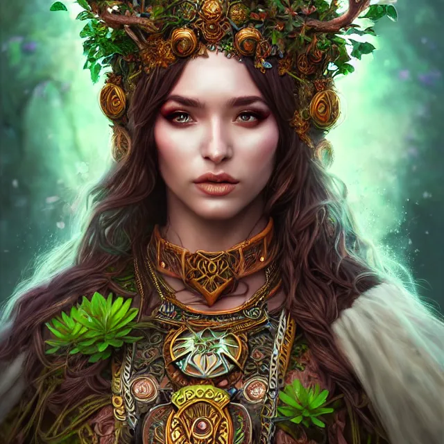 Image similar to beautiful druid warrior in ornate robes with plant powers, highly detailed, 4 k, hdr, smooth, sharp focus, high resolution, award - winning photo, artgerm, photorealistic