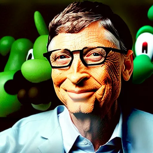 Image similar to uhd candid photo of hyperdetailed bill gates dressed as luigi. correct face, cinematic lighting, photo by annie leibowitz, and steve mccurry.