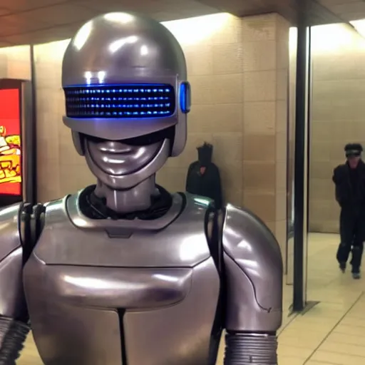 Prompt: robocop in mc donalds, synthwave style