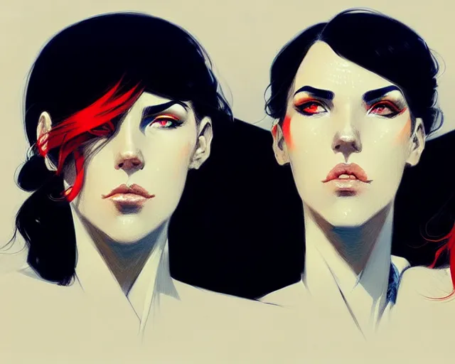 Image similar to a ultradetailed portrait painting of three women in black suits, by conrad roset, greg rutkowski and makoto shinkai trending on artstation