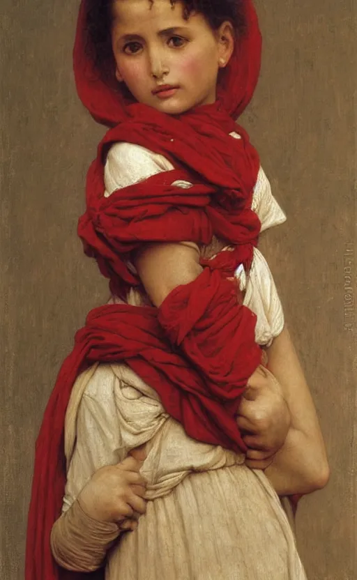 Image similar to portrait of berber girl, red and white garment, hd, realistic, bouguereau