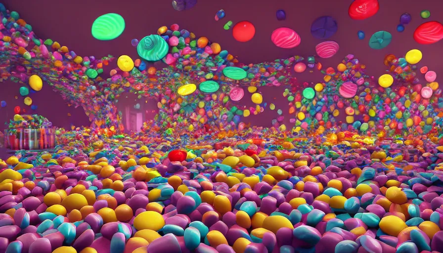 Image similar to room full of candies, light, hyperdetailed, artstation, cgsociety, 8 k