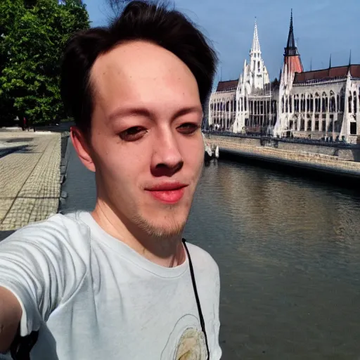 Prompt: artist yeat, noah olivier smith taking a selfie at budapest. realistic