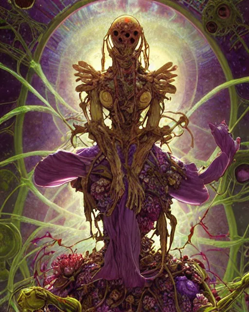 Image similar to the platonic ideal of flowers, rotting, insects and praying of cletus kasady carnage thanos dementor wild hunt doctor manhattan chtulu mandelbulb mandala ponyo spirited away bioshock davinci, d & d, fantasy, ego death, decay, dmt, psilocybin, art by artgerm and greg rutkowski and alphonse mucha