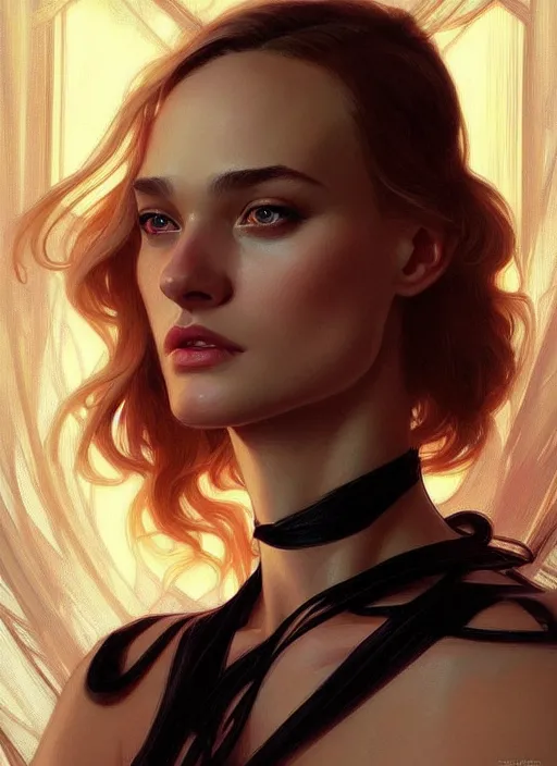 Image similar to “ beautiful daria strokous as a cruel femme fatale intricate, elegant, highly detailed, digital painting, artstation, concept art, movie still, smooth, sharp focus uhd 8 k, art by artgerm and greg rutkowski and alphonse mucha ”